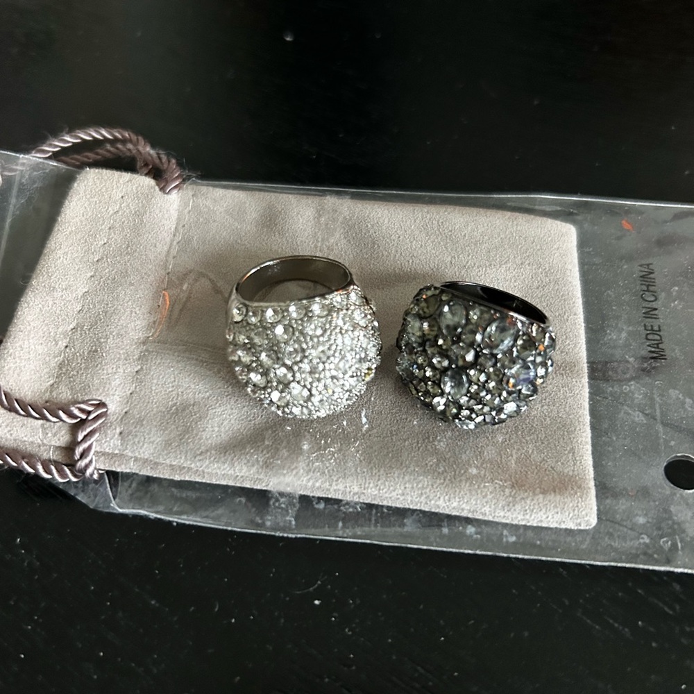 Elegant Silver and Black Crystal Rings